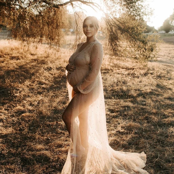 Ariel Off-Shoulder Long Sleeved Pearl Maternity Dress – Rent Me