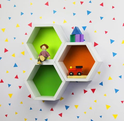 Juno Shelves - Kids Hexagon 3pc - Green/Orange/Yel