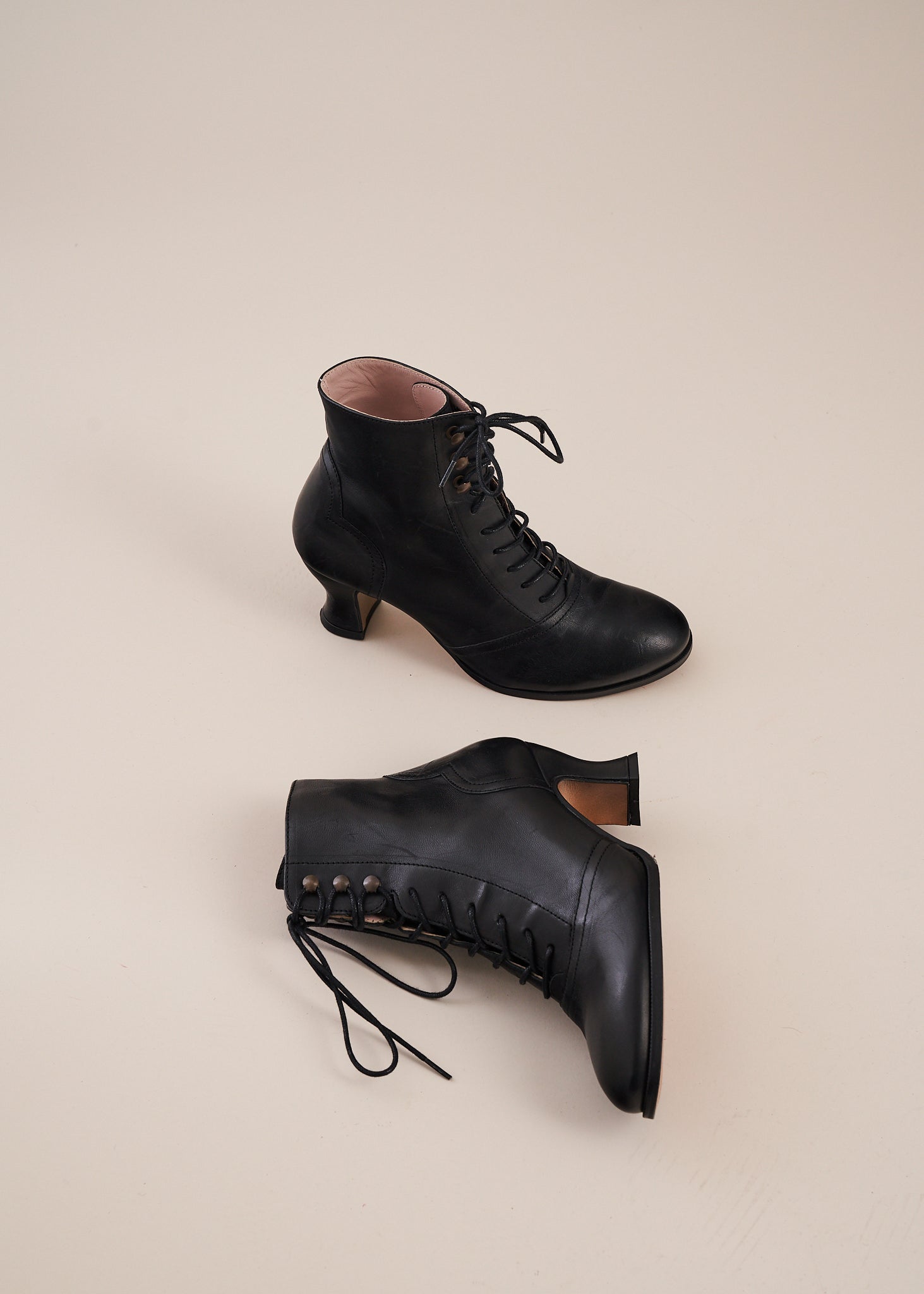 black leather lace up ankle boots