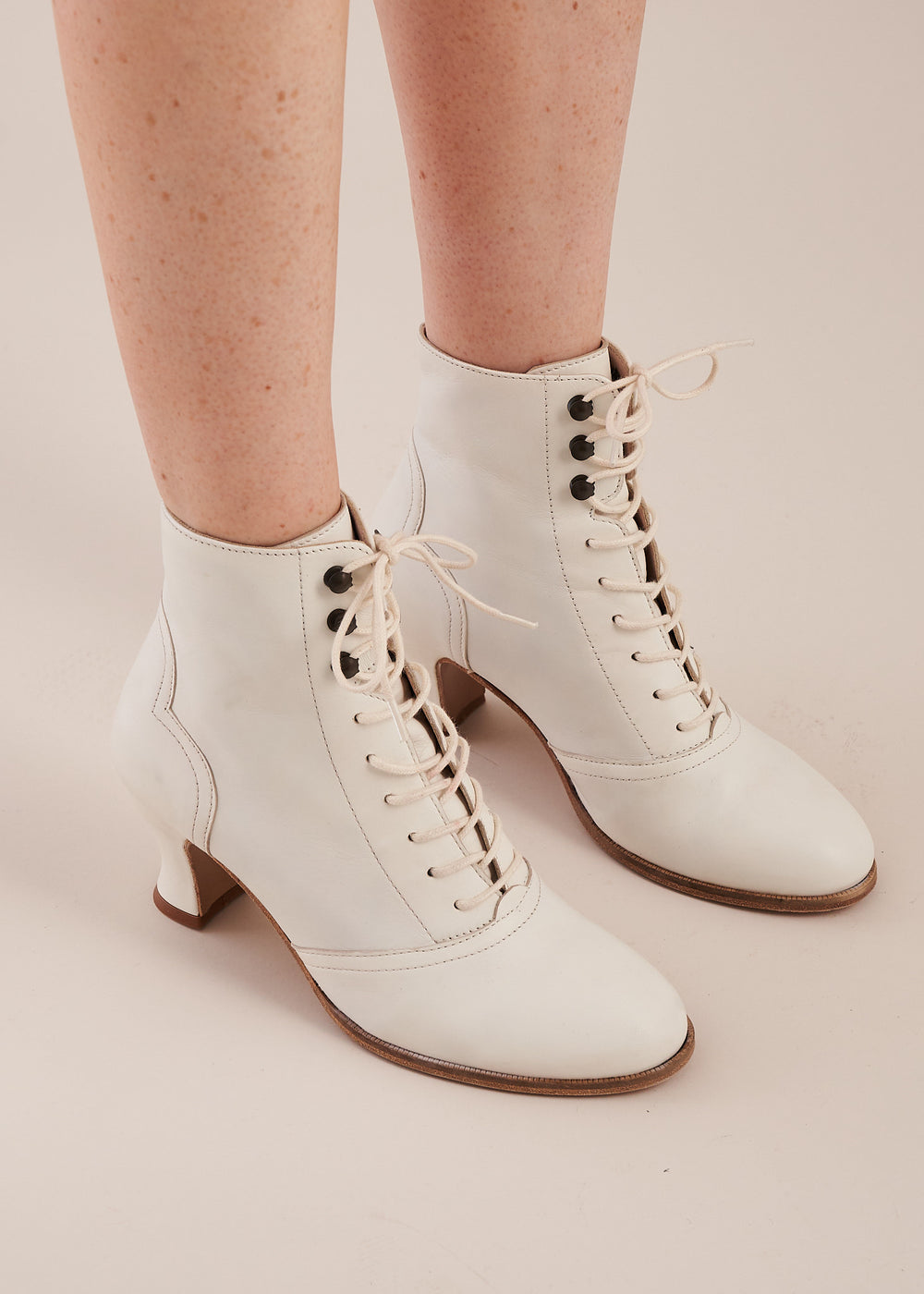 Alexa Cream Leather Lace-up Ankle Boots 