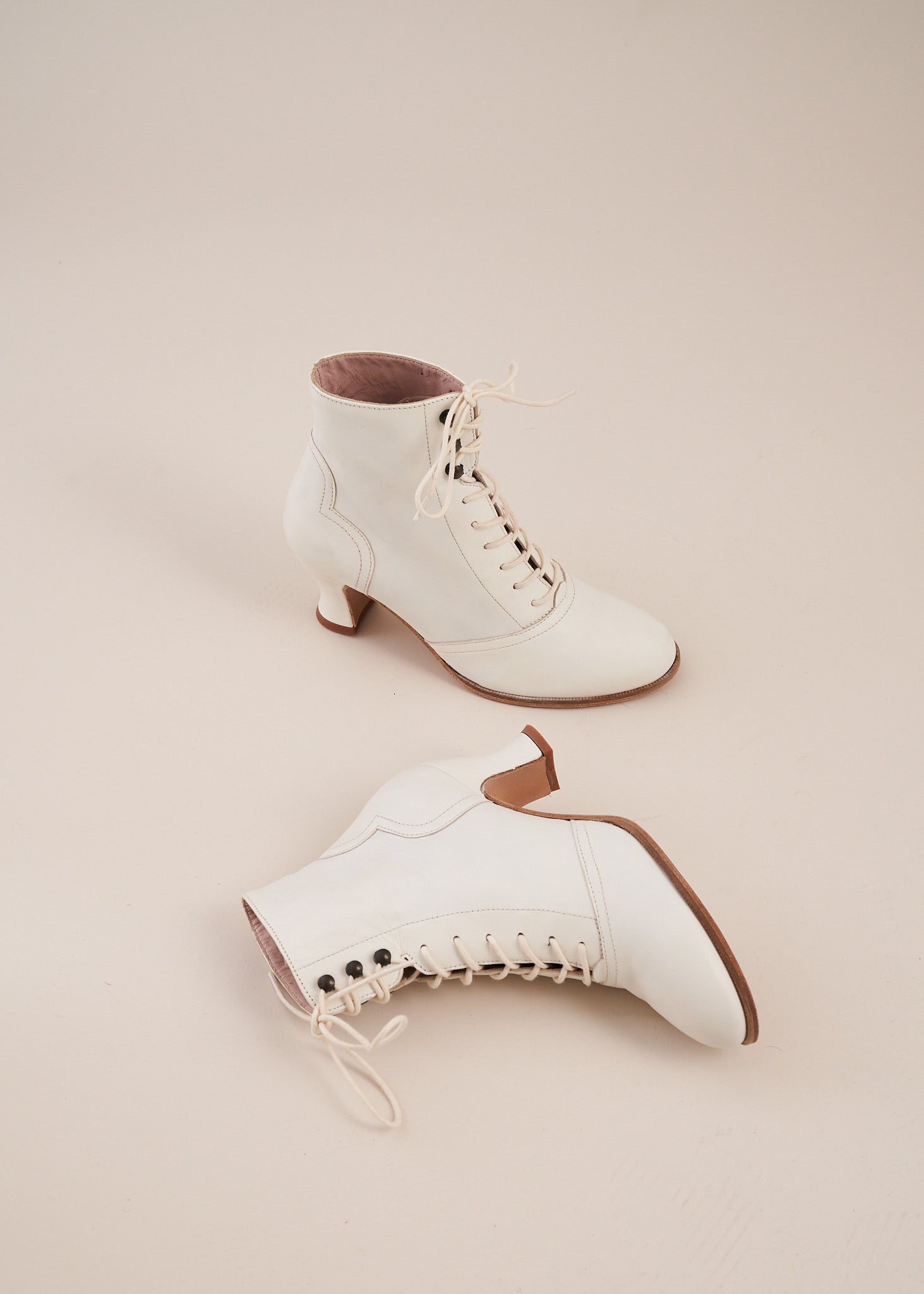Alexa Cream Leather Lace-up Ankle Boots 