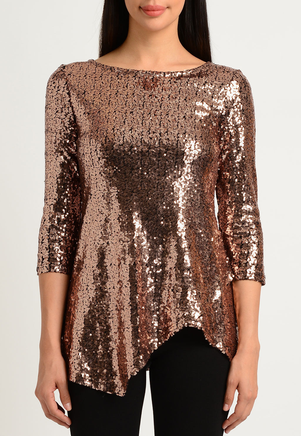 Rose Gold Sequin Asymmetric Hem Top – Lynn Ritchie