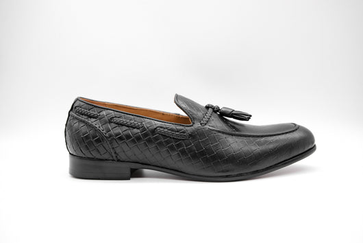 black woven loafers