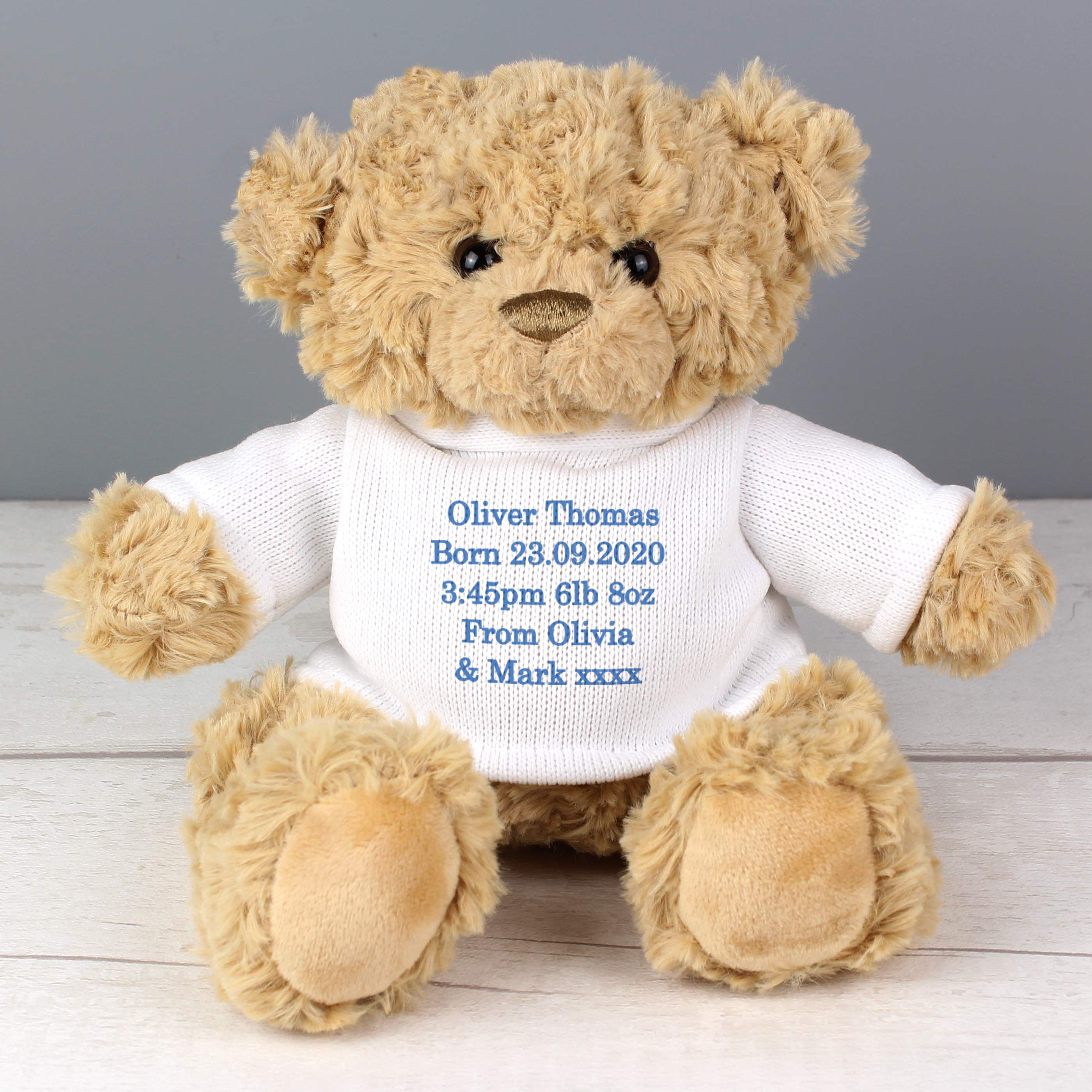 personalised blue teddy bear