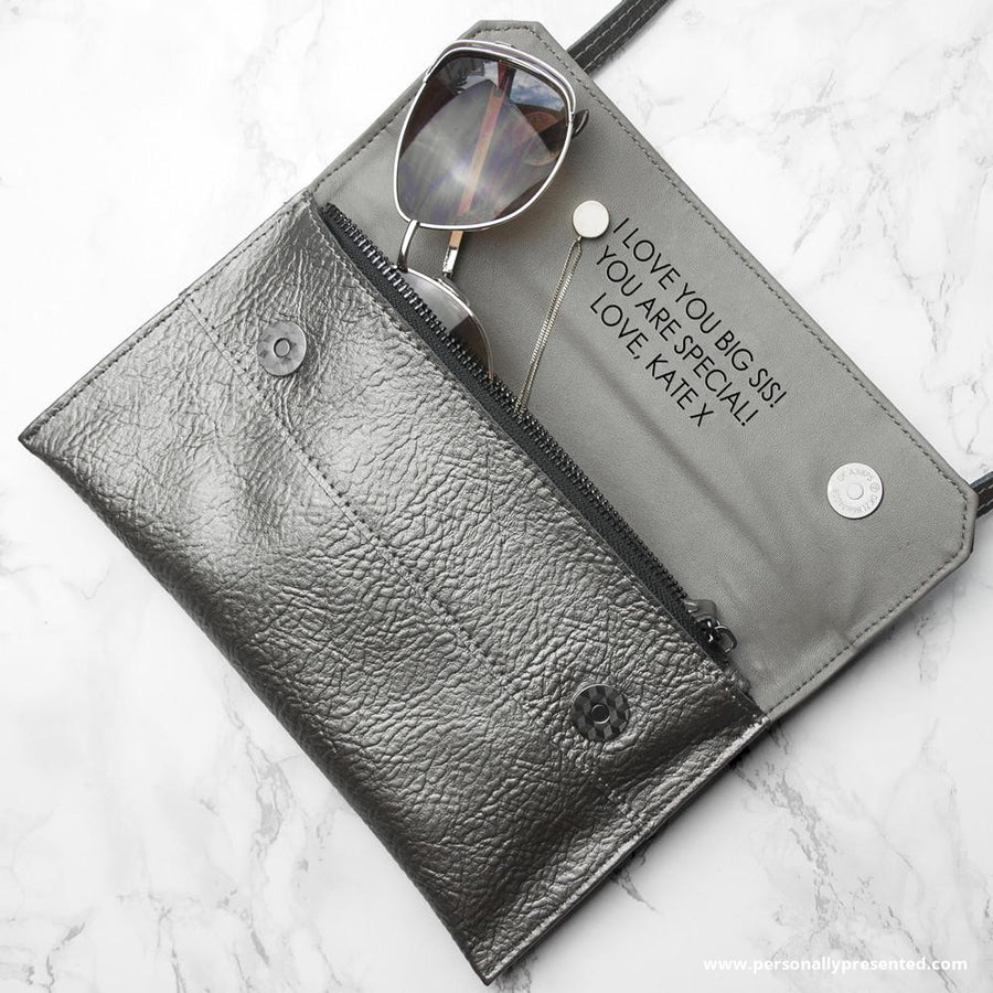 personalised leather clutch