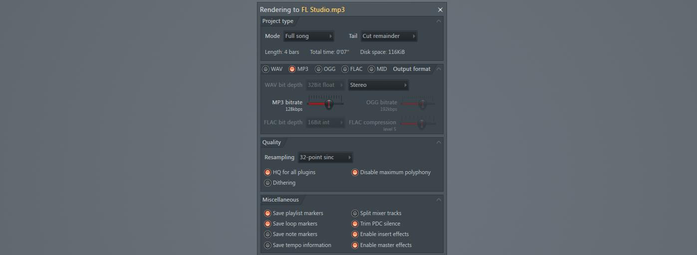 fl studio export settings