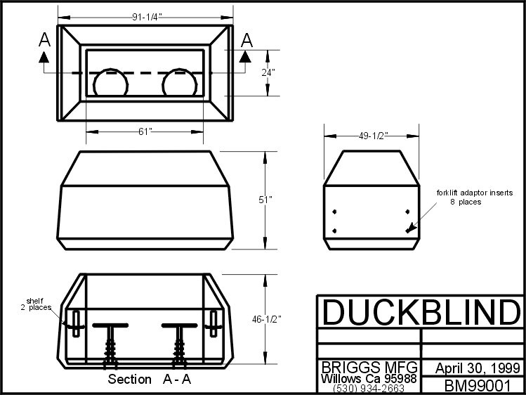 TWO MAN CONCRETE DUCK BLIND DRAWING Briggs Manufacturing, Inc.