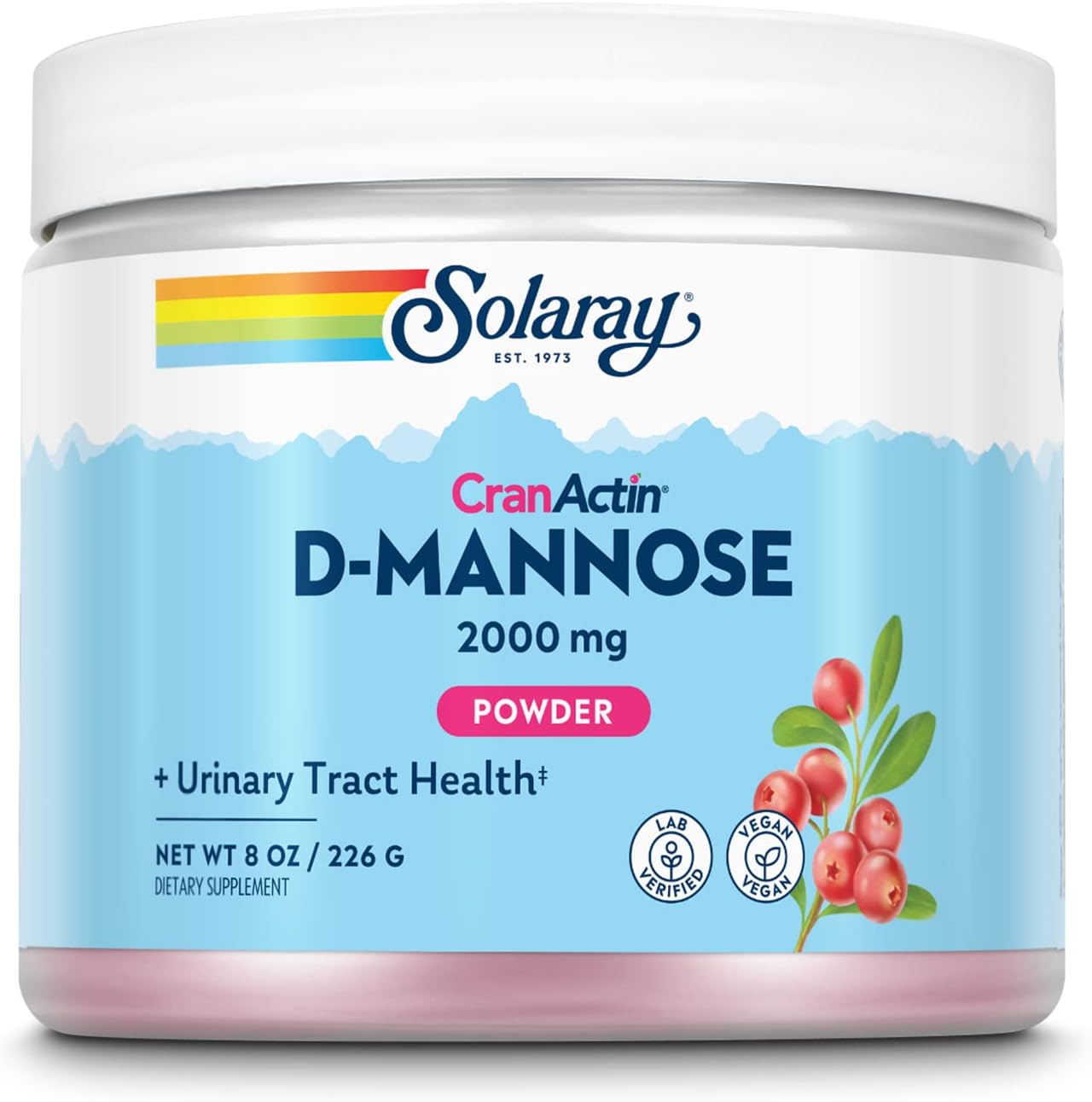 Solaray D-Mannose with CranActin Cranberry AF Extract Powder 226 g Healthy Urinary Tract Support, 30 Servings, 8 oz