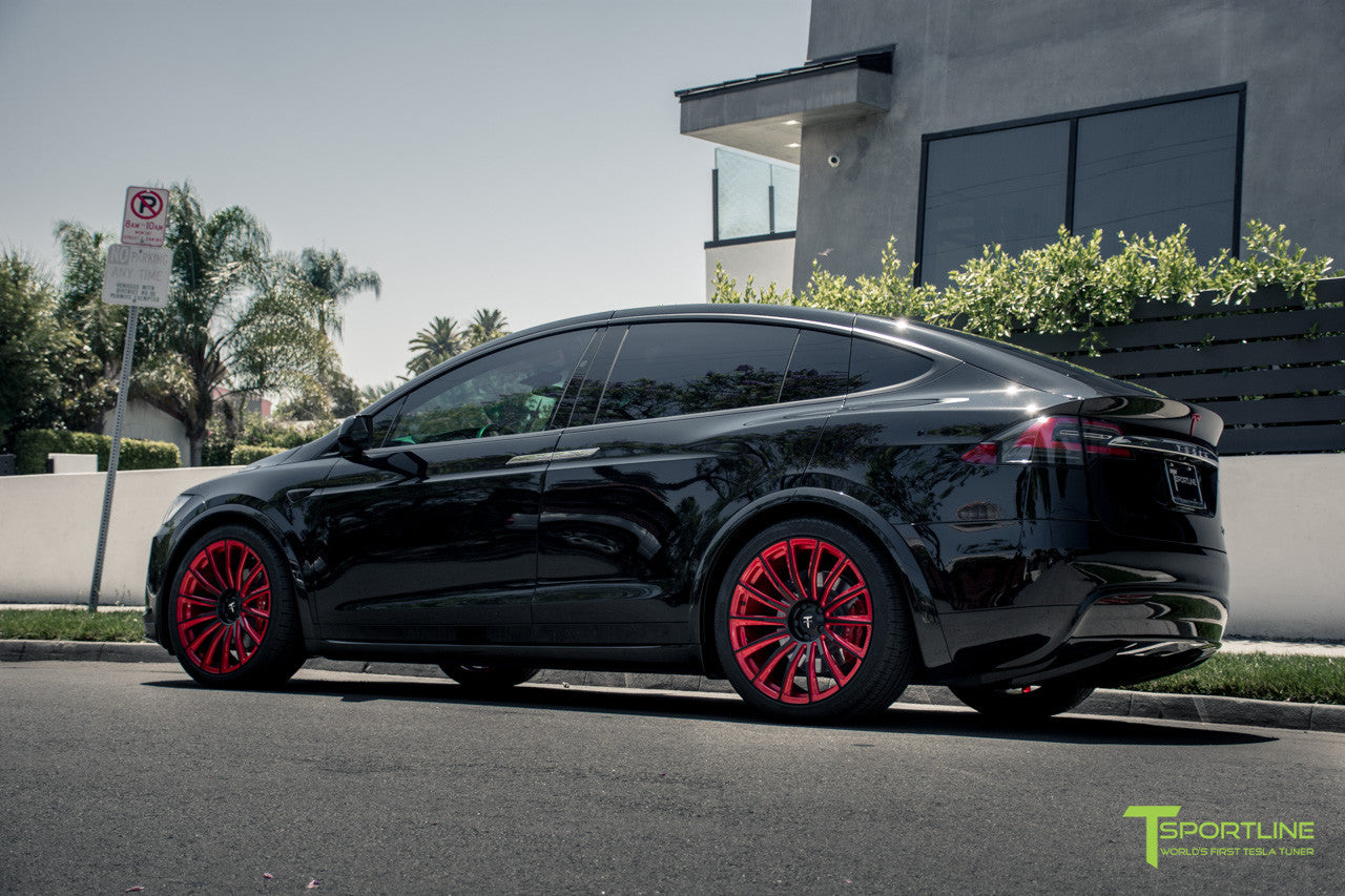 Black Tesla Model X with Imperial Red 22 inch MX114 Wheels by T
