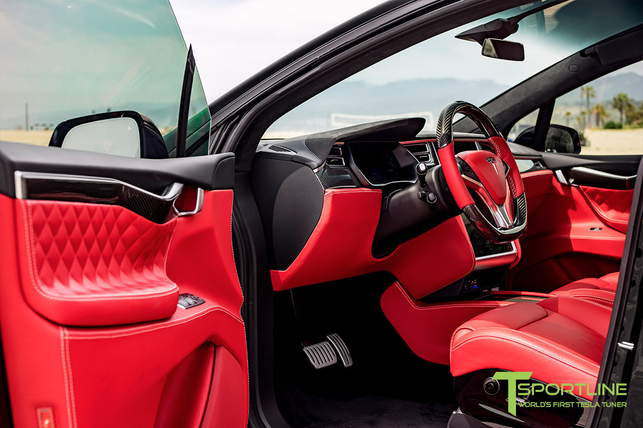 Custom Bentley Red Model X Interior Gloss Carbon Fiber