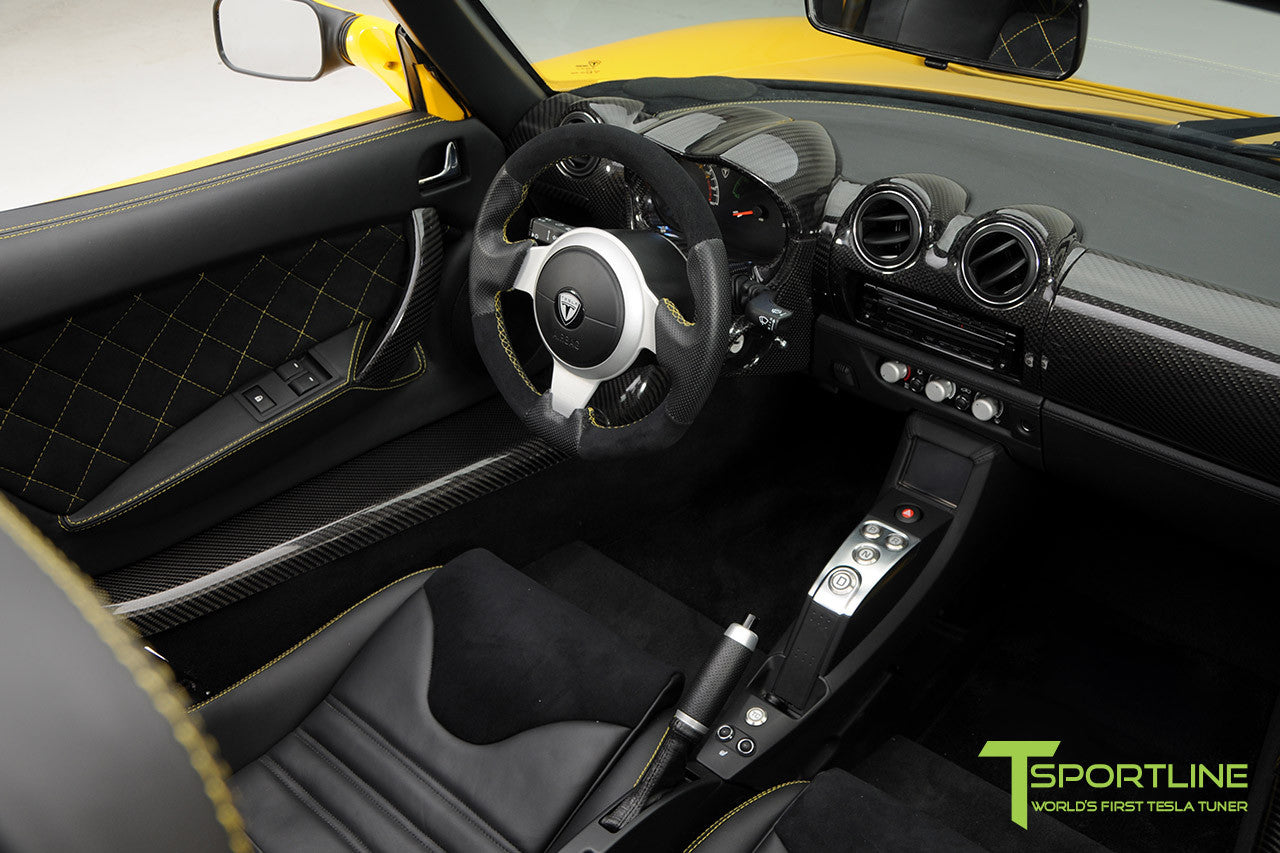 Brilliant Yellow Tesla Roadster Custom Ferrari Black