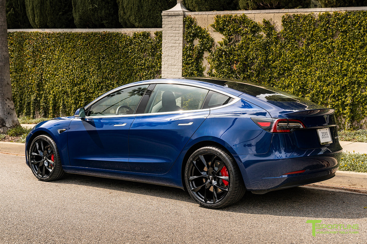 Deep Blue Metallic Tesla Model 3 With Gloss Black 20 Tss Flow Forged