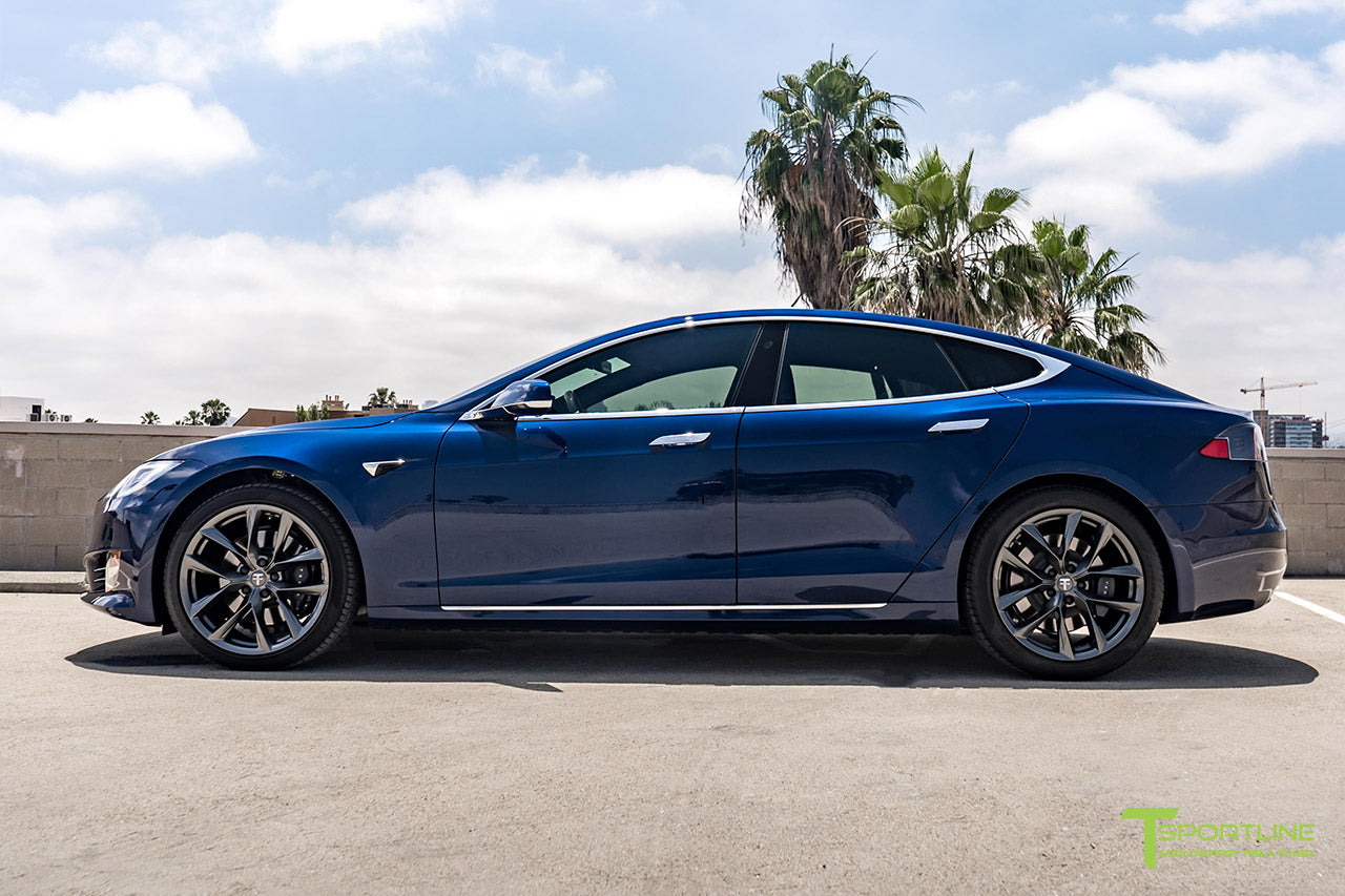 Deep Blue Metallic Tesla Model S Ferrari White Interior