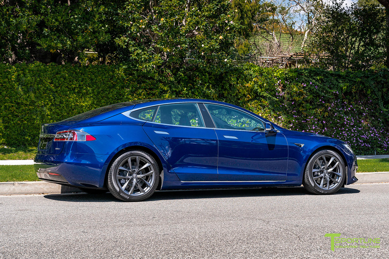 Deep Blue Metallic Tesla Model S With 19 Tss Flow Forged Wheels In Sp