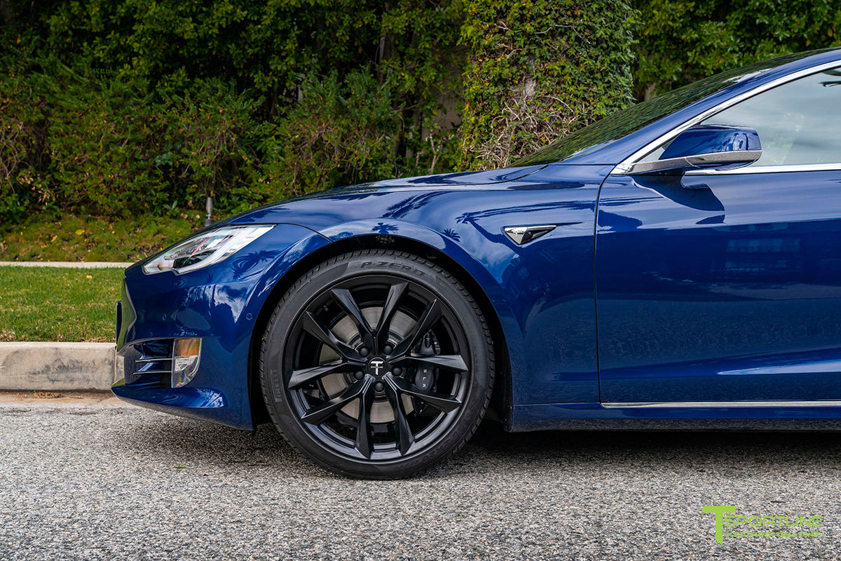 Deep Blue Metallic Tesla Model S With 20 Tss Flow Forged Wheels In Ma