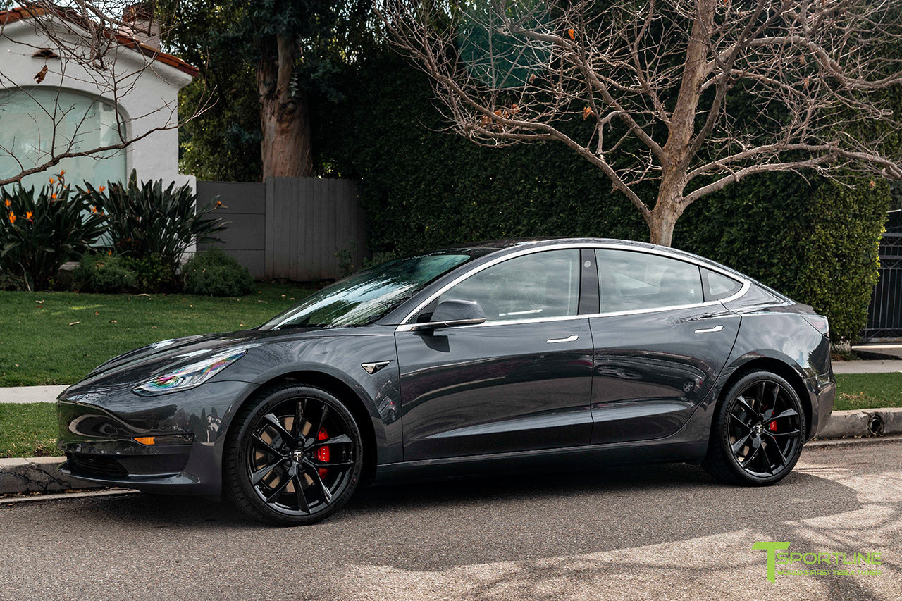Midnight Silver Metallic Tesla Model 3 with Gloss Black 20" TSS Flow F