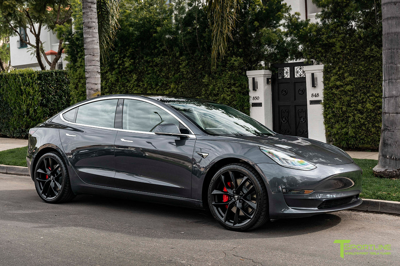 Midnight Silver Metallic Tesla Model 3 with Matte Black 20" TSS Flow F