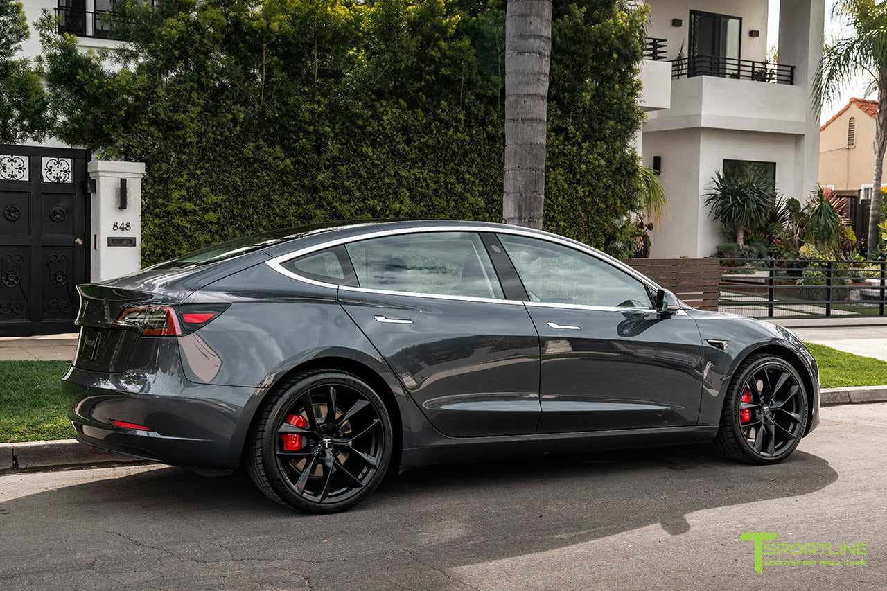 Midnight Silver Metallic Tesla Model 3 with Matte Black 20" TSS Flow F