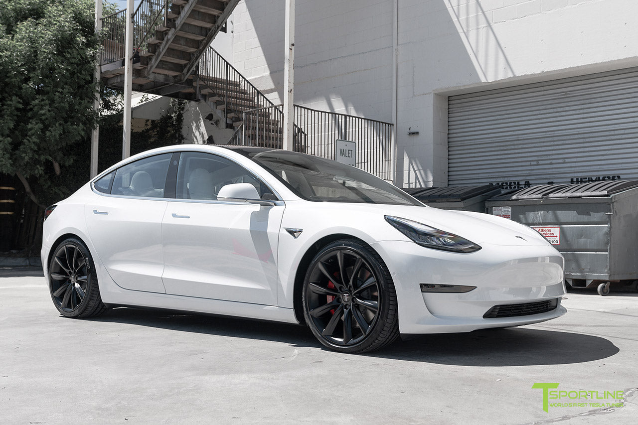 Pearl White Performance Dual Motor Tesla Model 3 with Lowering Springs