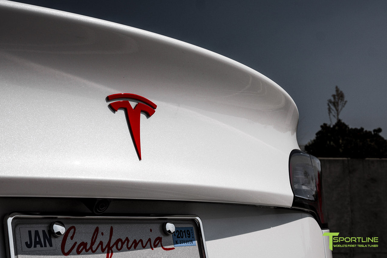 View White Tesla With Red Logo PNG