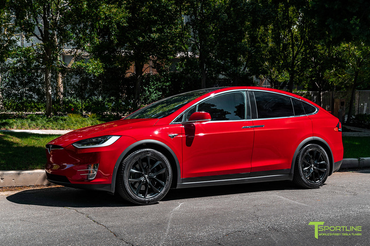 Red MultiCoat Tesla Model X with 20" TSS Flow Wheels in Matte