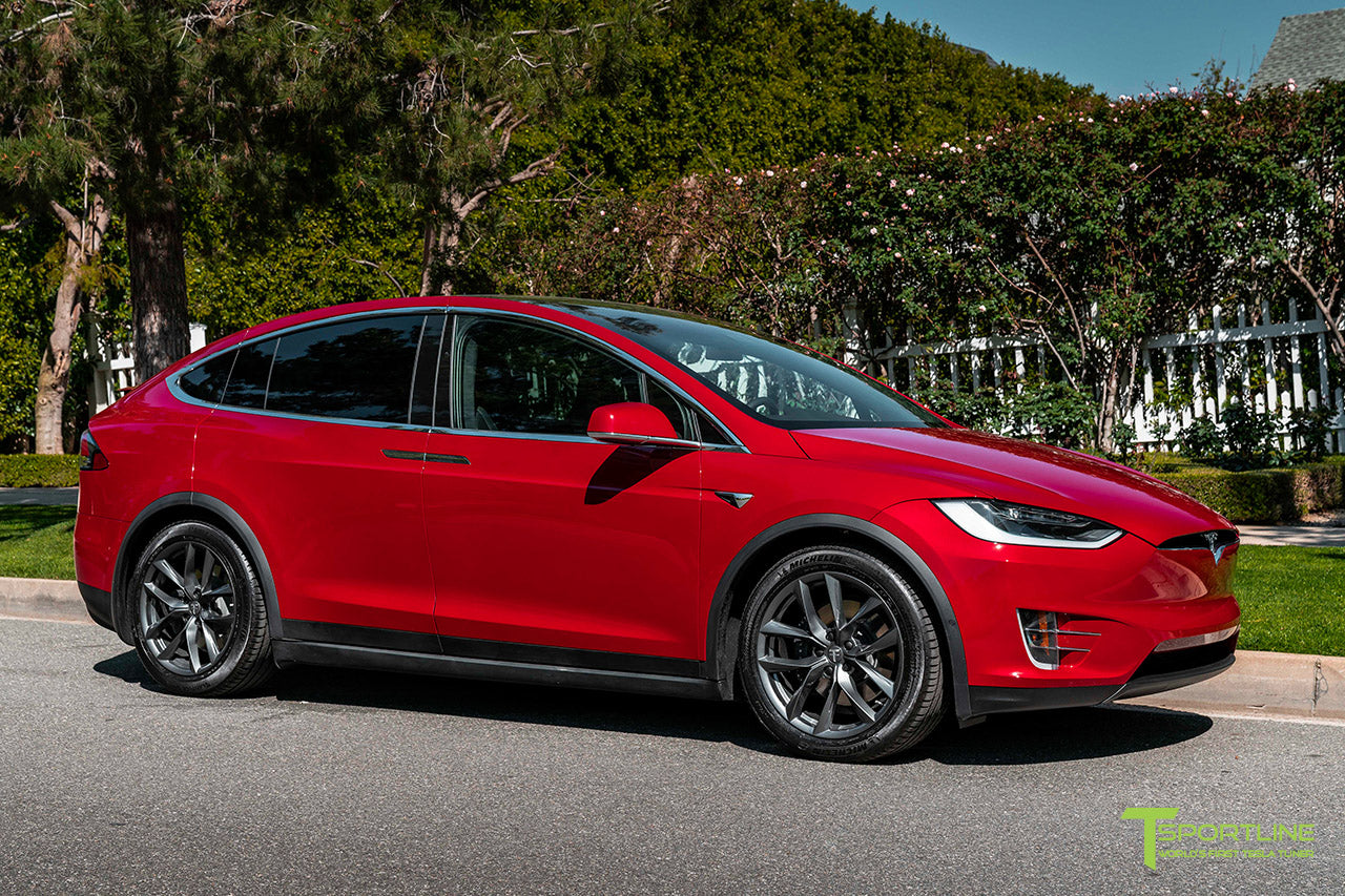 Red Multi-Coat Tesla Model X with 20" TSS Flow Forged Wheels in Space Gray by T Sportline 