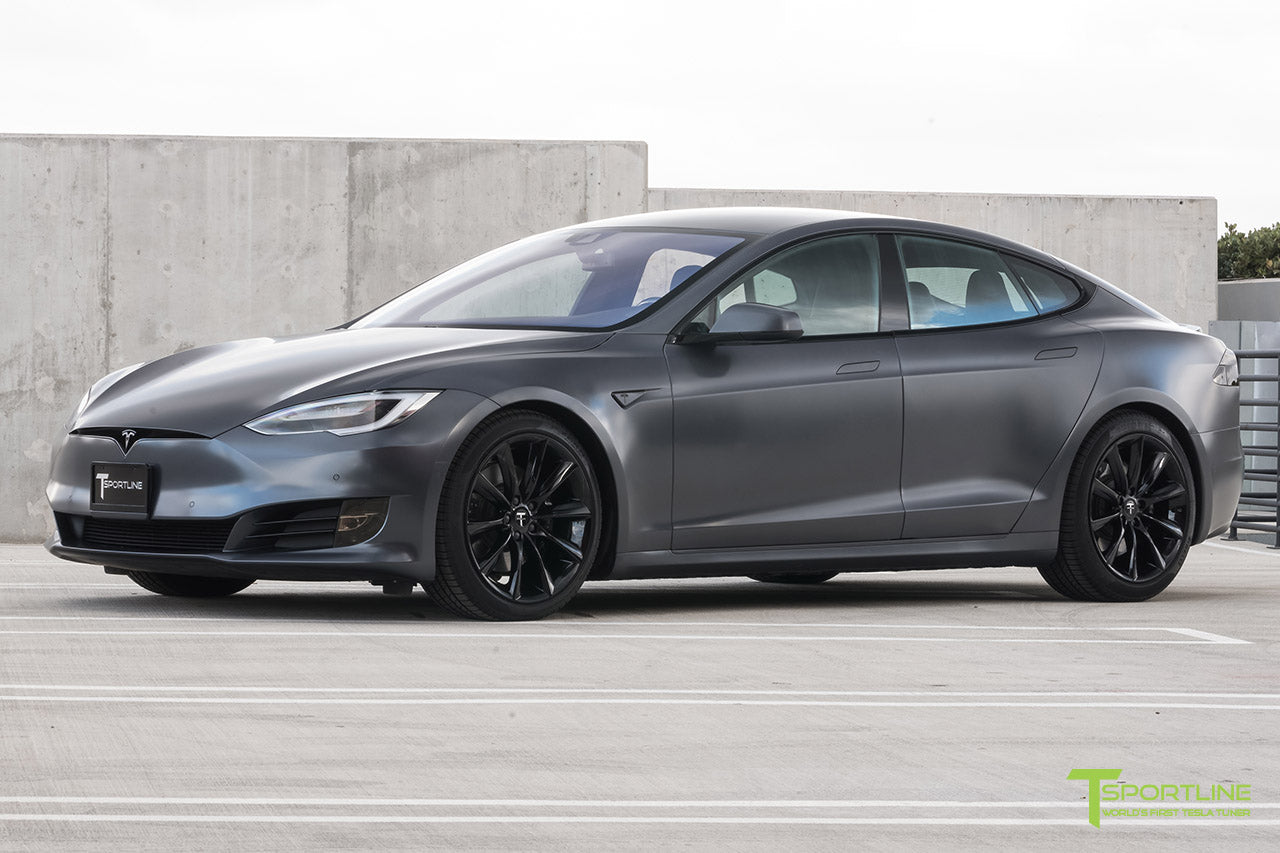 Battleship Satin Gray Tesla Model S 20 Custom Ferrari