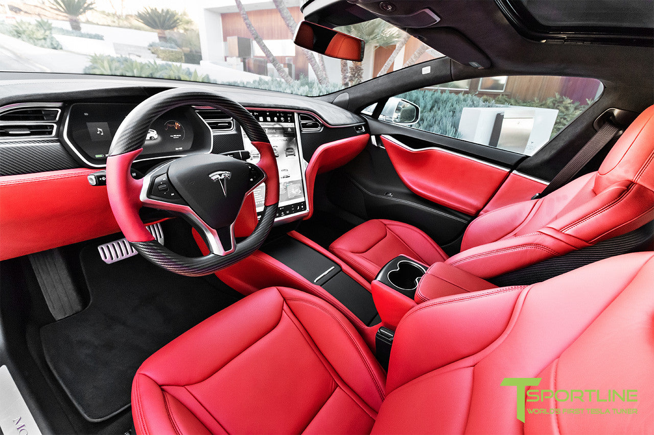 Silver Tesla Model S 20 Custom Ferrari Rosso Interior