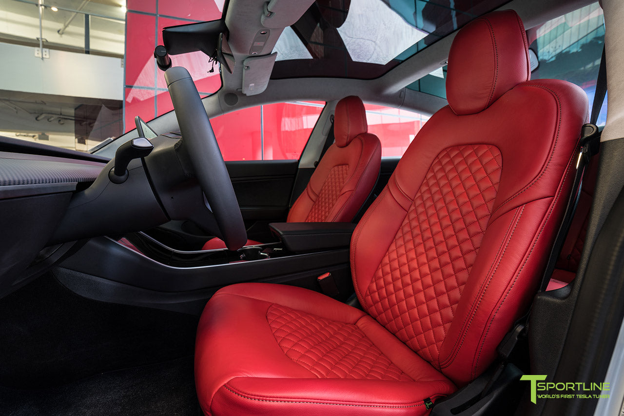 Custom Red Leather Seat Upgrade Signature Diamond Matte