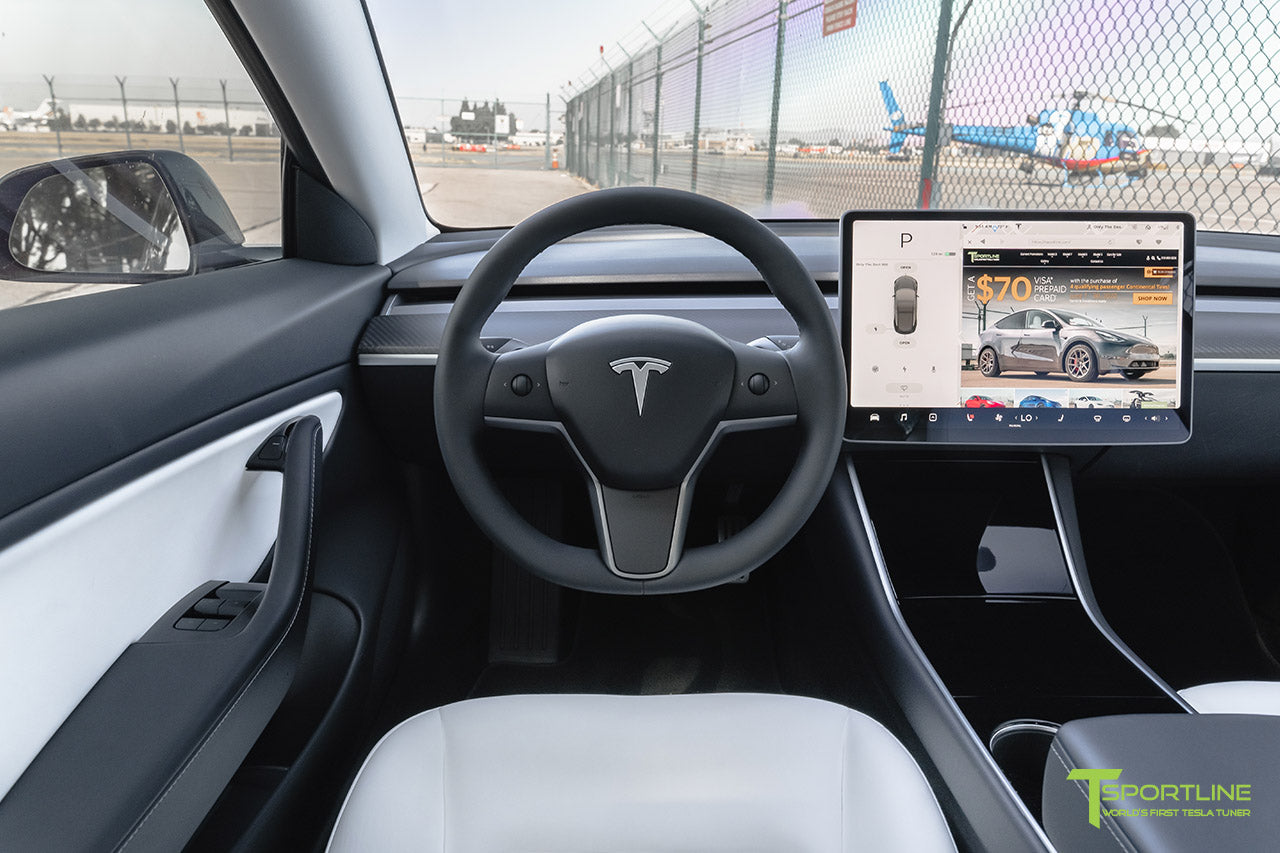 Tesla Model 3/Y Premium White Interior with Matte Carbon Fiber Dash Pa