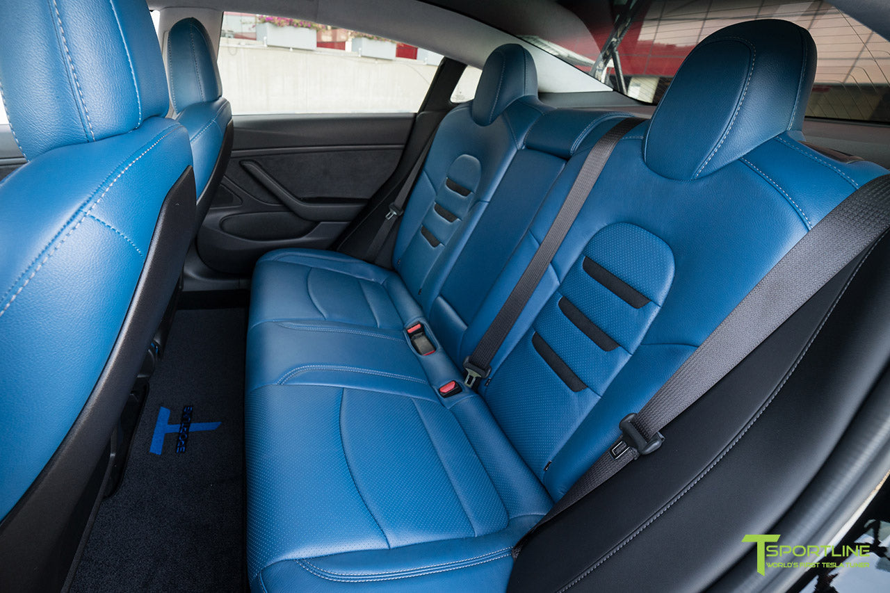 Black Tesla Model 3 Custom Ocean Blue Leather Interior