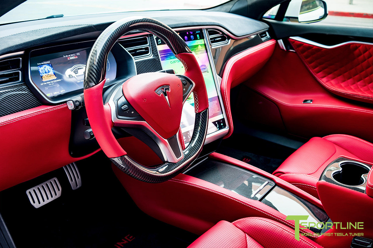 Tesla Carbon Fiber Center Console Flip Door And Sliding Tray