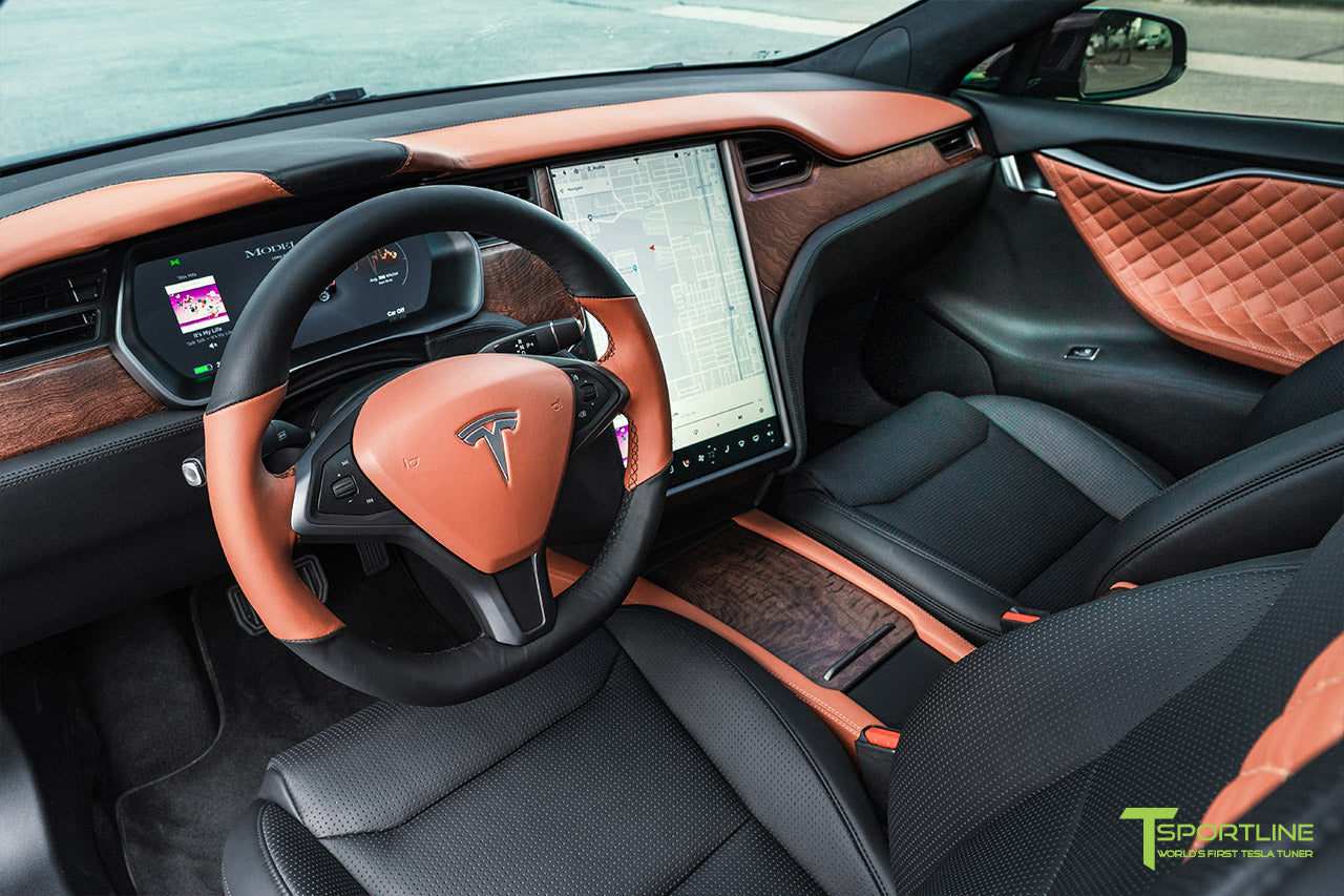 Black And Market Tan Model S Interior Figured Ash Wood T Sportline Tesla Model S 3 X Y Accessories