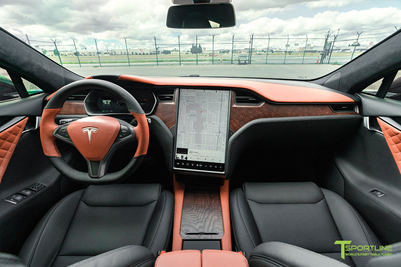 Black And Market Tan Model S Interior Figured Ash Wood T Sportline Tesla Model S 3 X Y Accessories