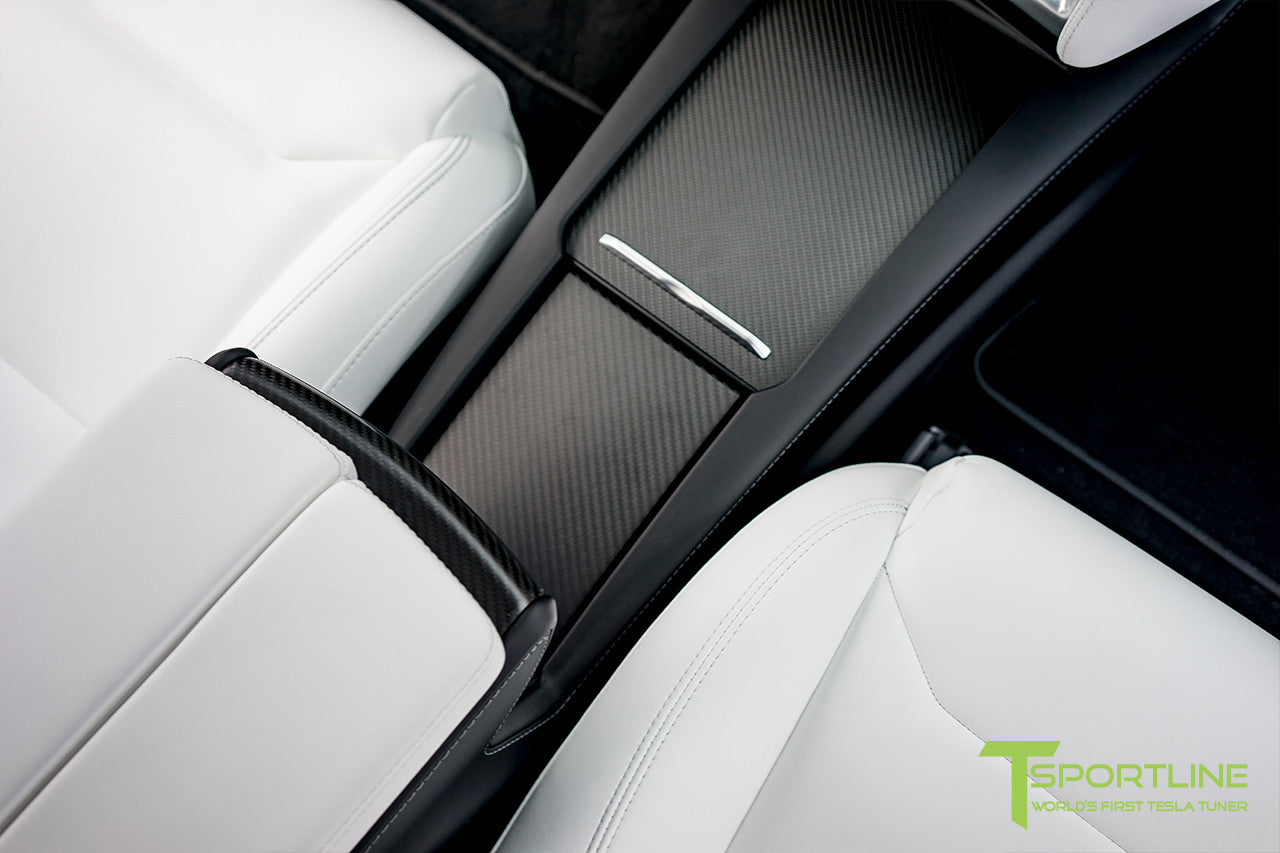 Tesla Carbon Fiber Center Console Flip Door And Sliding Tray