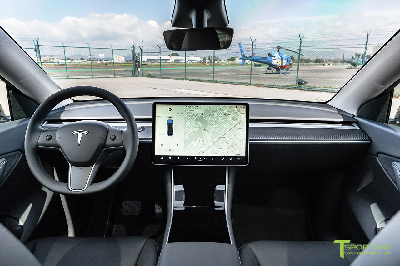 Tesla Model Y Interior Dash with Carbon Fiber Dash Panel by T Sportlin T Sportline Tesla