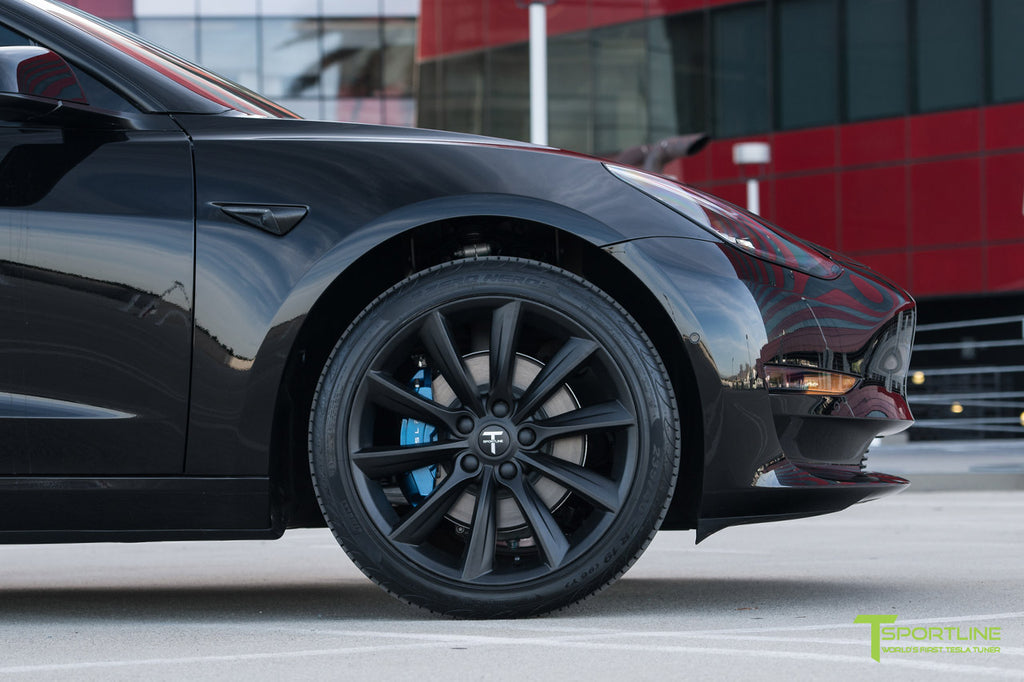 Tesla Model 3 with Chrome Delete, 19 inch TST Turbine Wheels, and Custom Brake Caliper Color