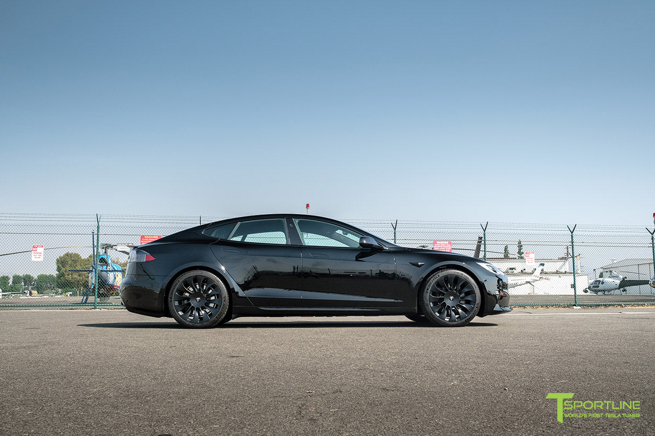 Black Tesla Model S Long Range & Plaid with Satin Black 20" TSV Tesla Aftermarket Wheels