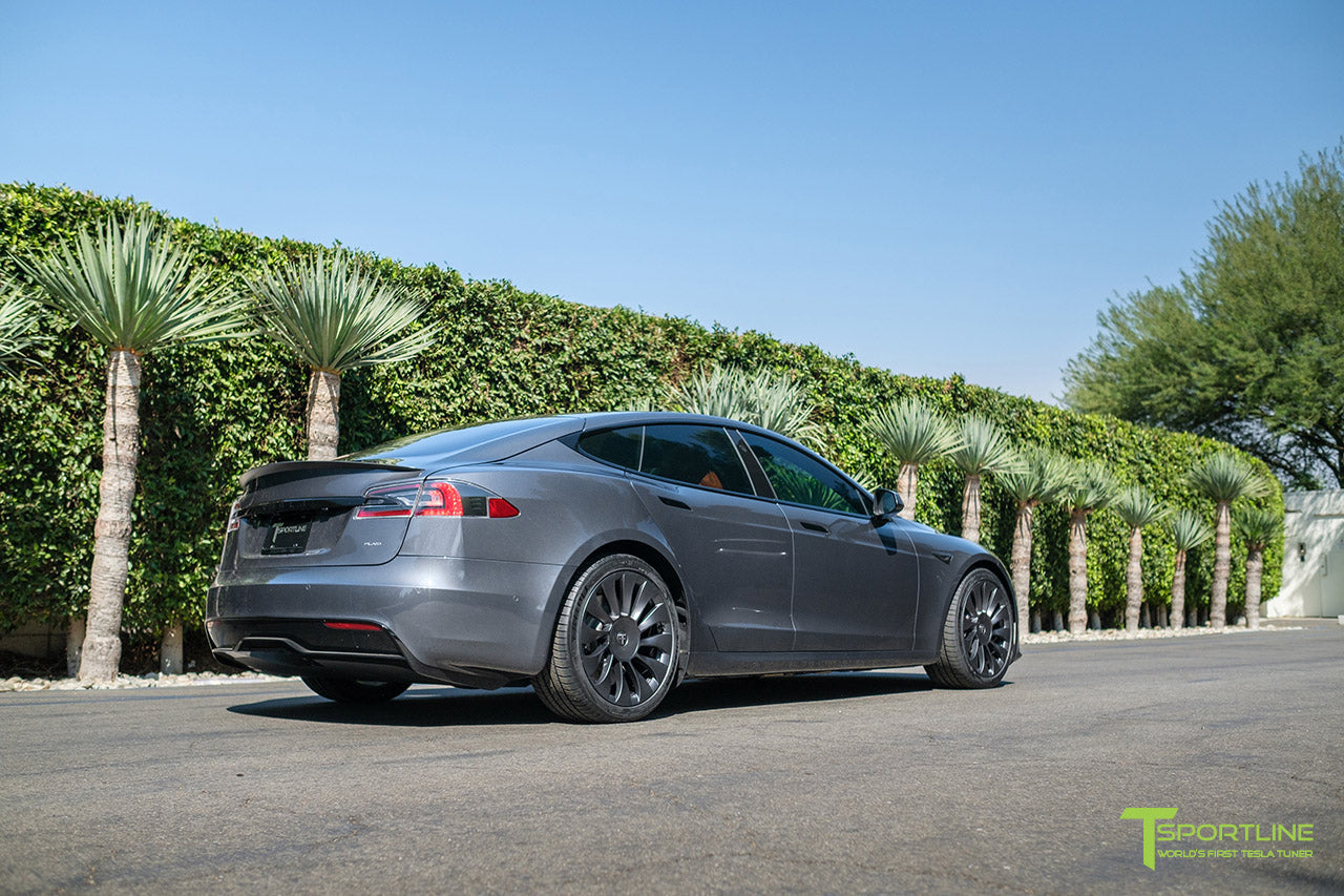 Midnight Silver Metallic Tesla Model S Long Range & Plaid with Satin Gray 20" TSV Tesla Aftermarket Wheels