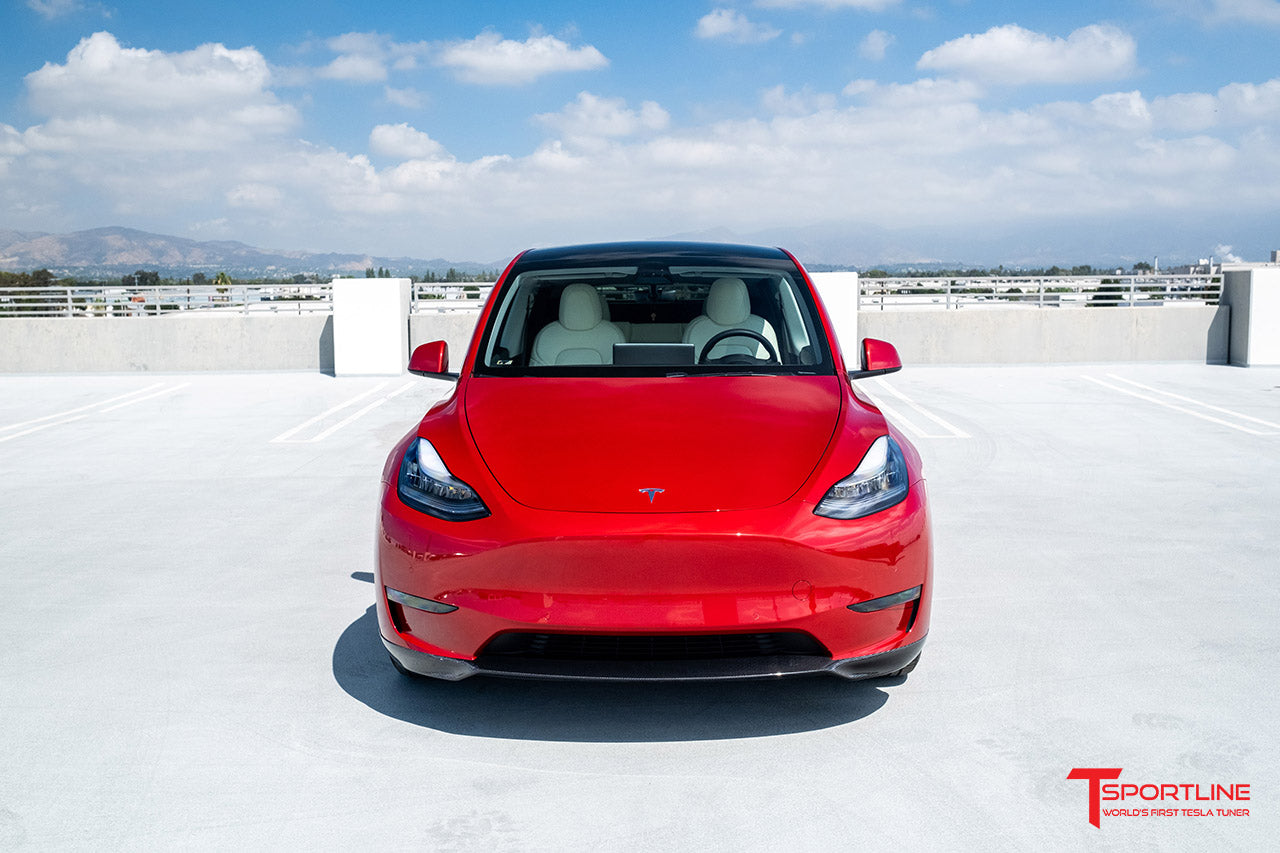 Red Multi-Coat Tesla Model Y with White Leather Interior Upgrade