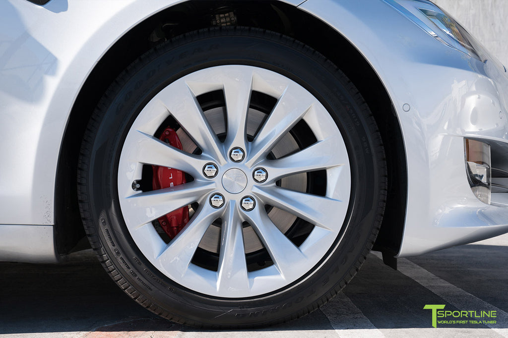 Tesla Model S Custom Painted Red Brake Calipers in Red