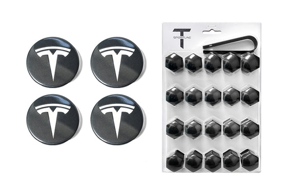 Tesla Factory Center Caps and T Sportline Lug Nut Cover Set