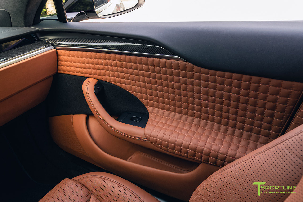 Bentley Saddle Tesla Model S Custom Interior with Signature Square