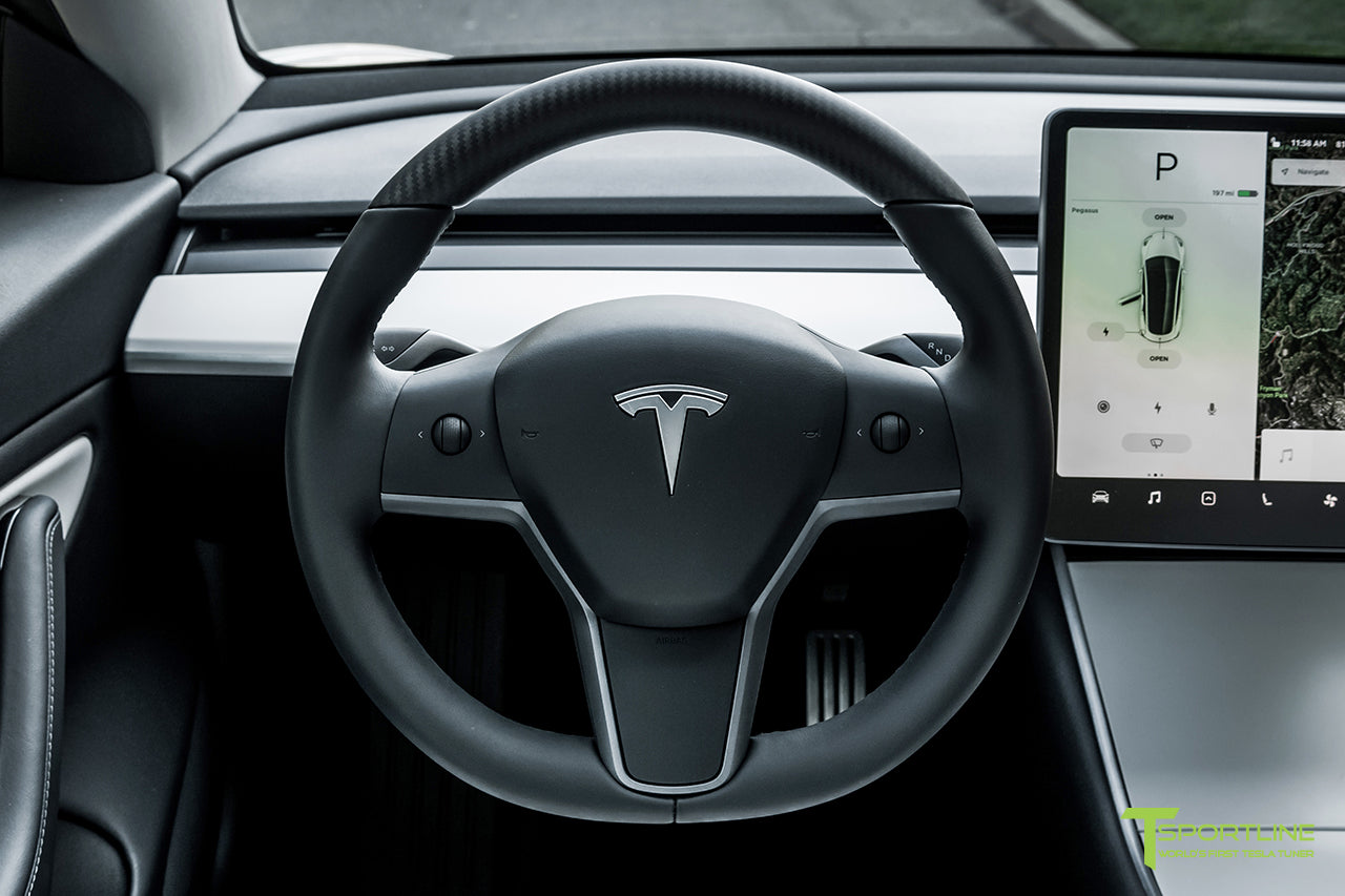 Tesla Model 3 Matte Carbon Fiber Steering Wheel T Sportline Tesla