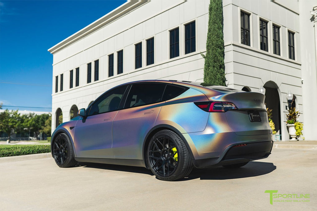 3M Satin Flip Psychedelic Model Y Performance with 21 TY117 Forged Wh - T  Sportline - Tesla Model S, 3, X & Y Accessories
