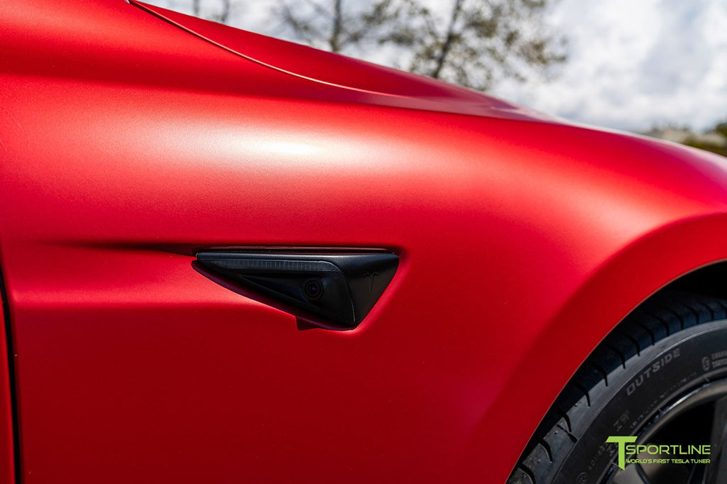 Tesla Model Y Satin Vampire Red Vinyl Wrap - Mile High Customs