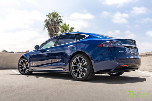 Deep Blue Metallic Tesla Model Y Dual Motor with Carbon Fiber Dash - T  Sportline - Tesla Model S, 3, X & Y Accessories