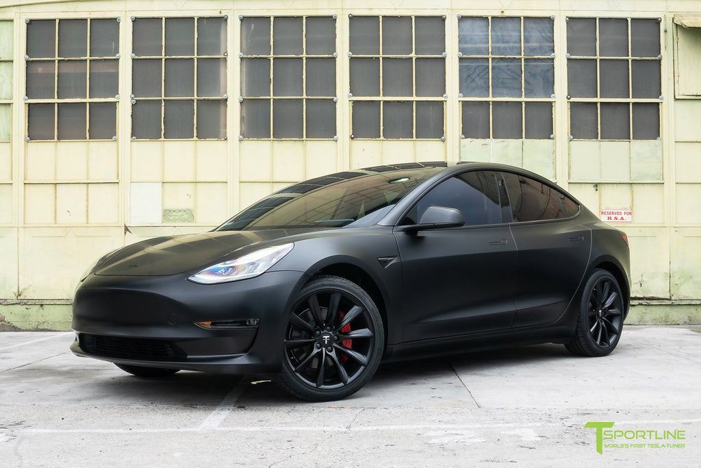 3M Satin Black Tesla Model 3 with 19 TST - T Sportline - Tesla Model S, 3,  X & Y Accessories