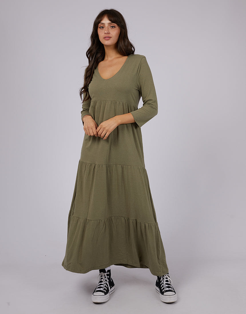 Three-Quarter Sleeve Tiered Maxi Dress