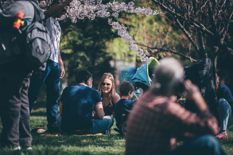 people in a park chatting